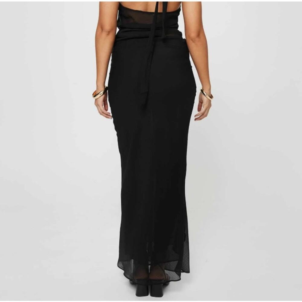 Lioness Australia Devon Long Maxi Skirt Licorice Black Chiffon semi sheer Sm NWT - Picture 2 of 6